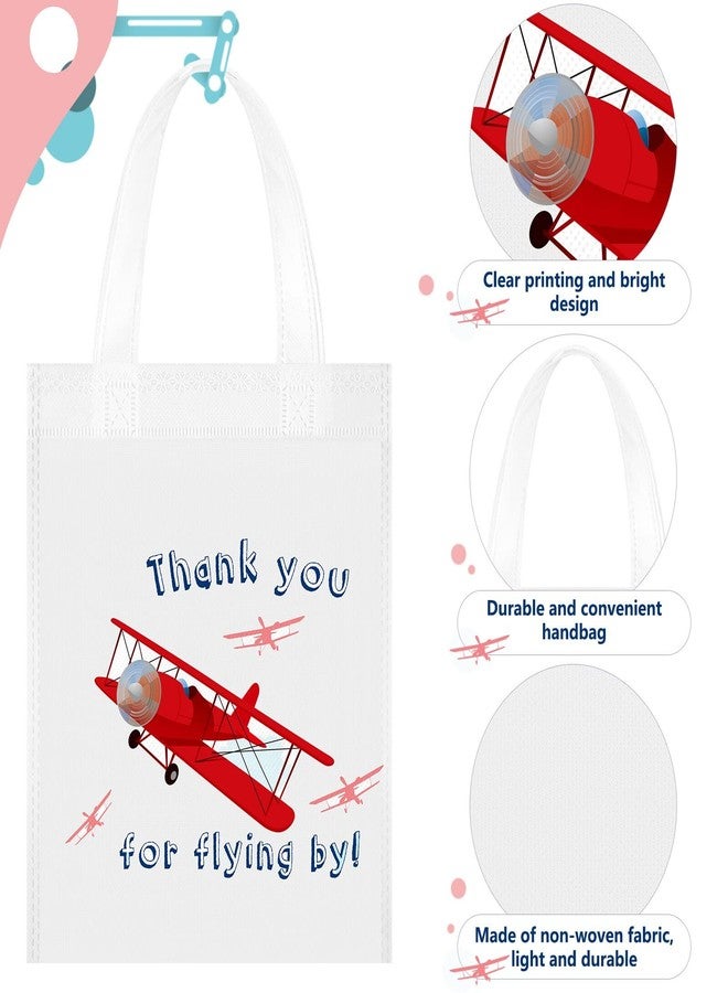 Ferraycle 24 Pcs Airplane Party Favor Bags Airplane Goodie Gift Bags with Handles Birthday Supplies Tote Treat Boxes Planes Party Decorations for Birthday Decorations Supplies(White Base) - Image 3